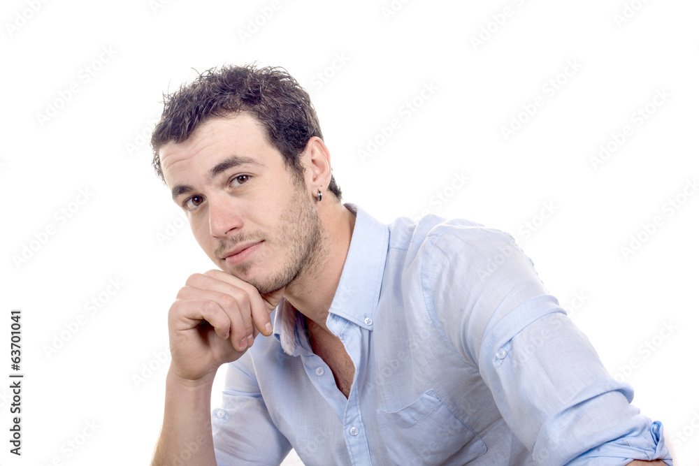 young man with blue shirt young man with blue shirt
