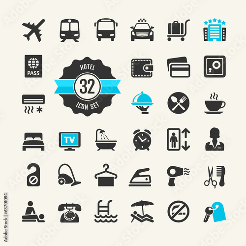 Hotel services web icon set