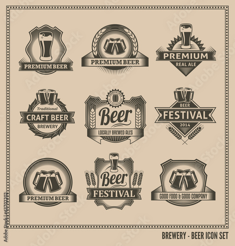 Retro Beer Labels and Icons - Vector Design Set