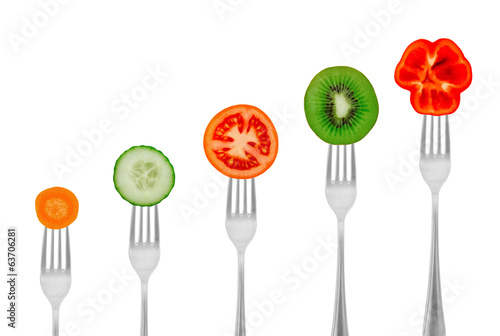 Obraz na płótnie Dietary concept, vegetables and fruit on a fork w salonie