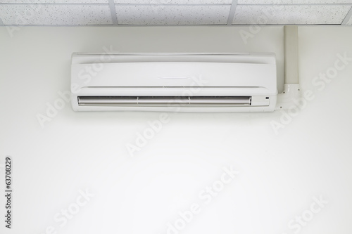 Air conditioner (AC) indoor unit or evaporator and wall mounted. That is part of mini split system or ductless system type. For removing heat and moisture from room. Including humidity control.