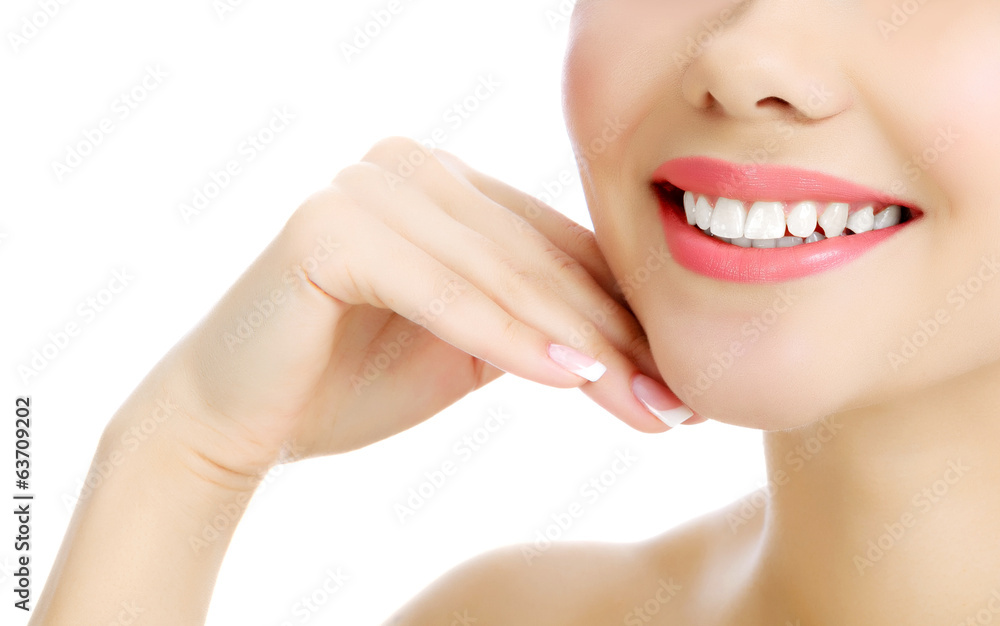 Cheerful female with fresh clear skin, white background. Cheerful female with fresh clear skin, white background.