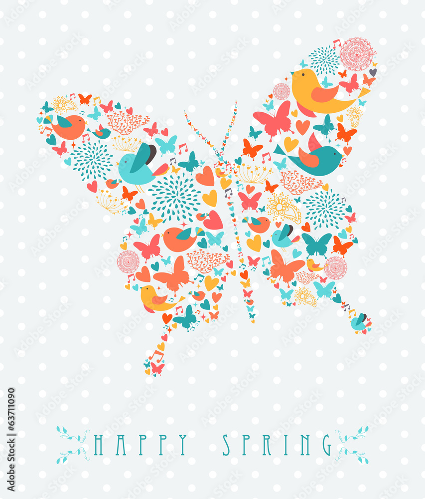 Happy Spring colorful butterfly concept - obrazy, fototapety, plakaty 