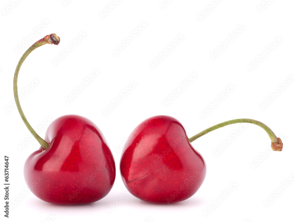 Two heart shaped cherry berries - obrazy, fototapety, plakaty 