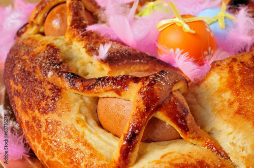 traditional mona de pascua typical in Spain, a cake with boiled photo