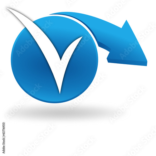 coché symbole v sur bouton bleu