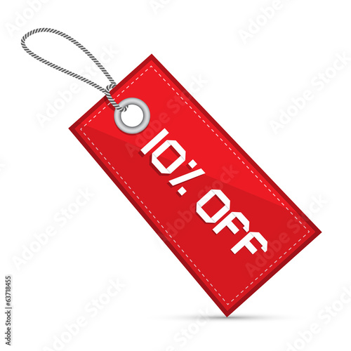 Ten Percent Off Red Discount Sale Paper Label, Tag With Strings