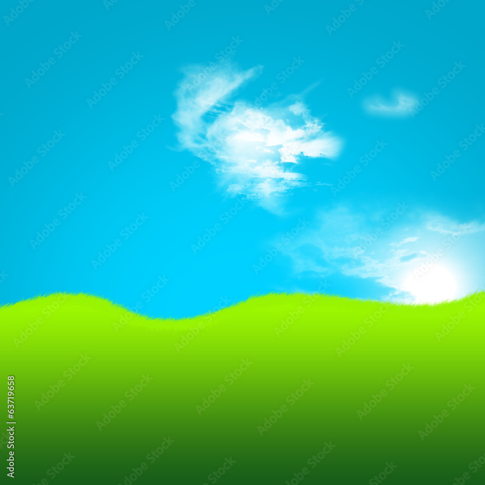 2d artistic field of green grass and sky