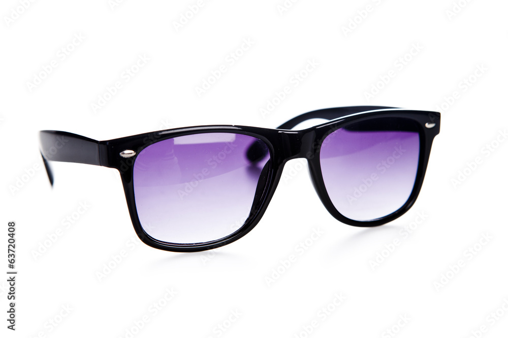 Black sunglasses close up. Isolated on a white background. Black sunglasses close up. Isolated on a white background.