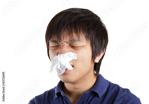 фотографія Asia man suffer from nose stuffy