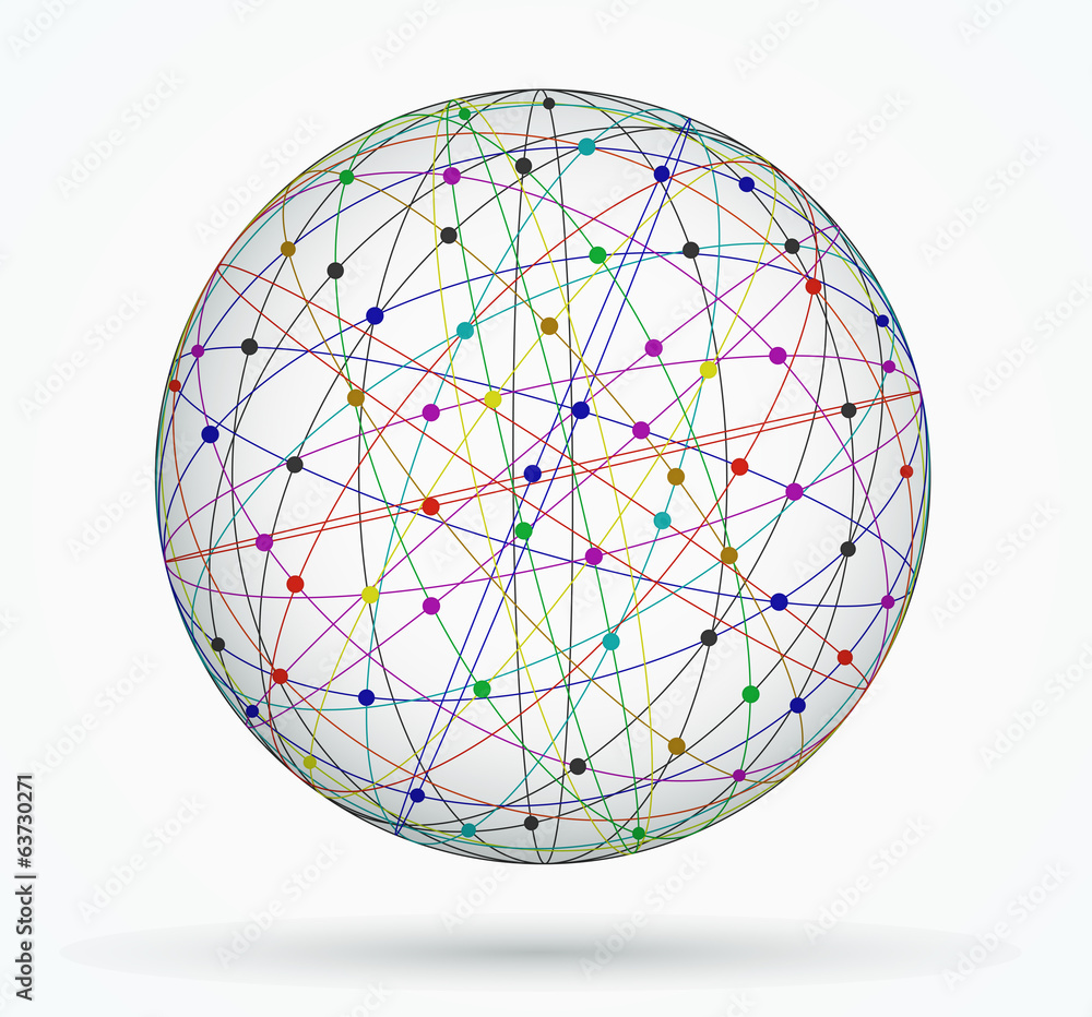 Naklejka premium Multicoloured sphere of global digital connections, network