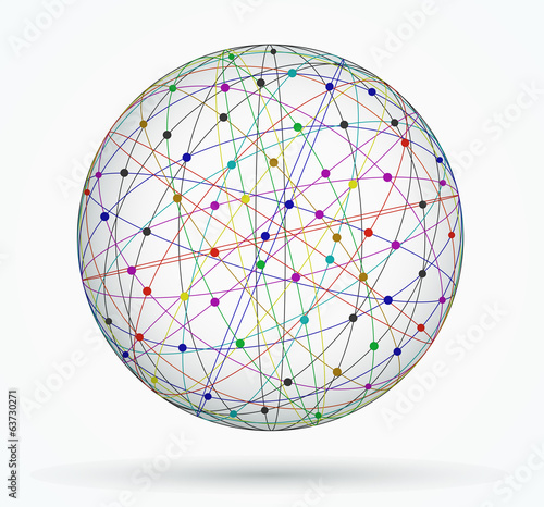 Multicoloured sphere of global digital connections, network