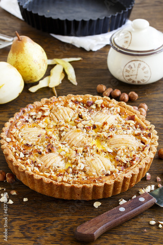 Pear pie with nuts and mascarpone.