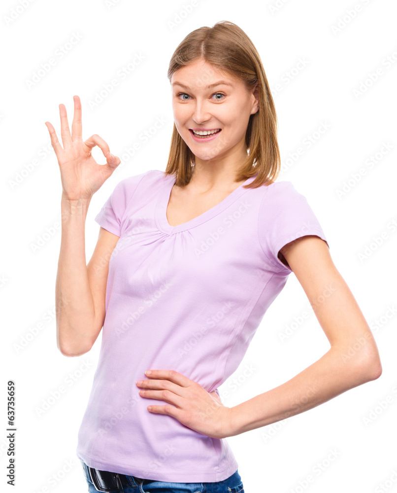 Woman is showing OK sign Woman is showing OK sign