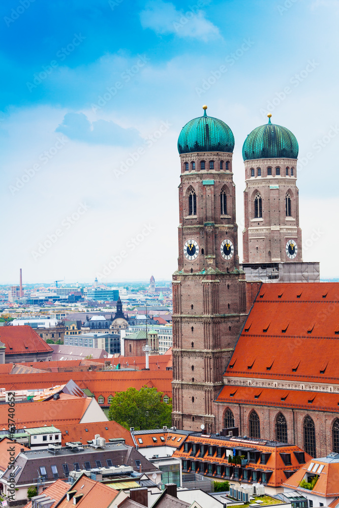 City view of Munich, Frauenkirche, Germany - obrazy, fototapety, plakaty 