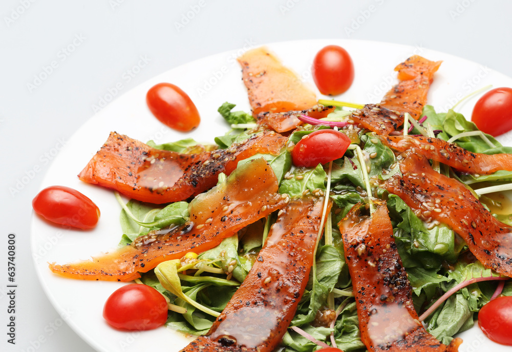 smoked salmon salad with topped fresh tomato smoked salmon salad with topped fresh tomato