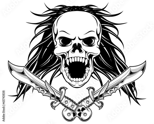 long hair skull with dagger