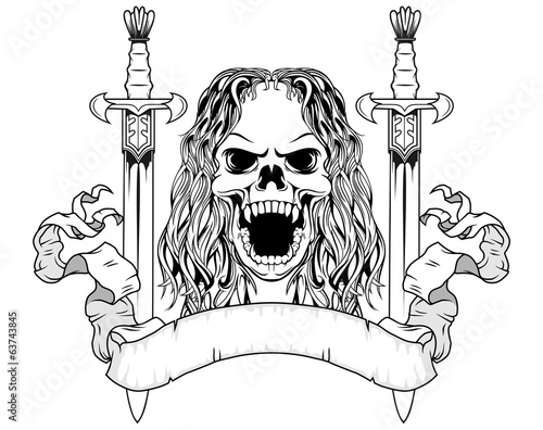 double swords and skull vector