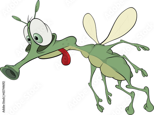 Green insect with red language. Cartoon