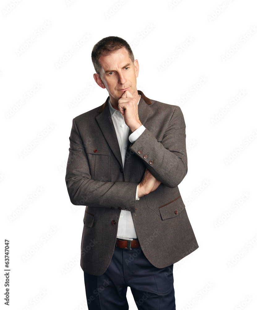 Portrait of thoughtful businessman isolated on white