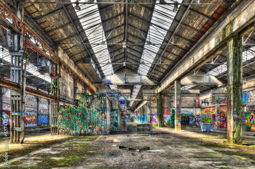 Interior of a derelict industrial building photo