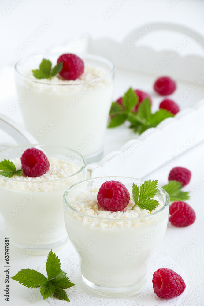 Panna cotta with raspberry and coconut. Panna cotta with raspberry and coconut.