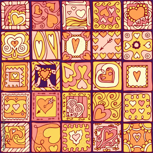 Fototapeta Naklejka Na Ścianę i Meble -  Seamless pattern of doodle hearts.