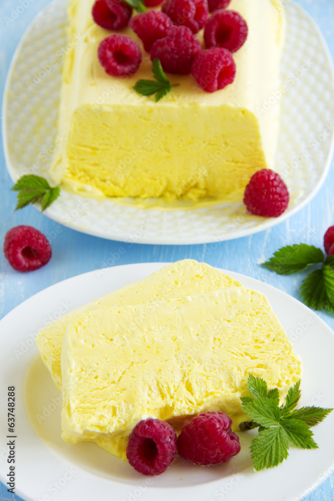 Lemon Semifreddo with raspberry. Lemon Semifreddo with raspberry.