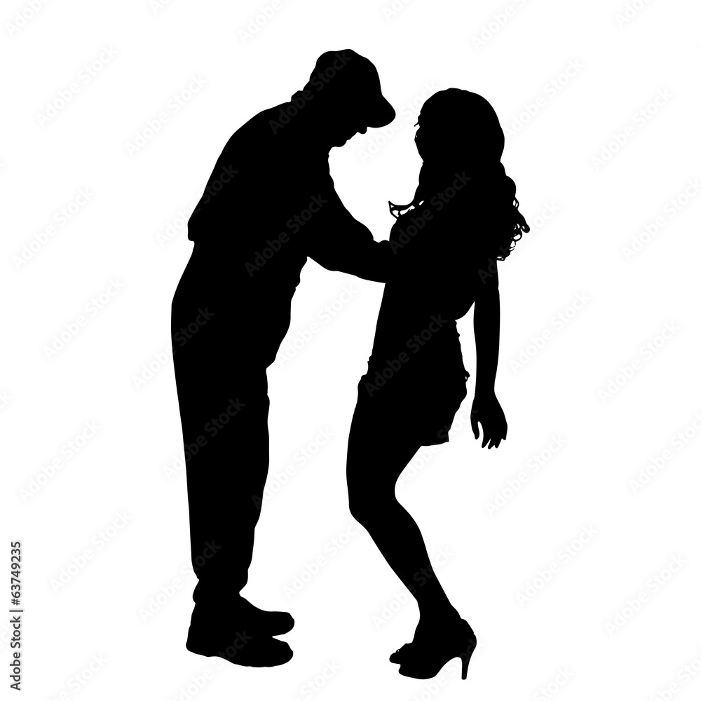 Vector silhouette of a man with a sexy woman.