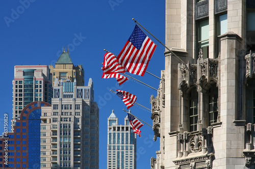 Chicago buildings and flags