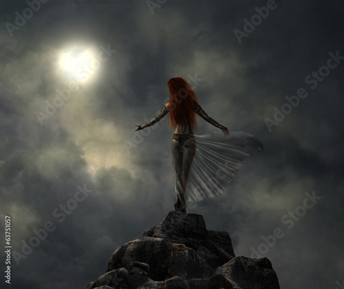 warrior woman in a stormy night