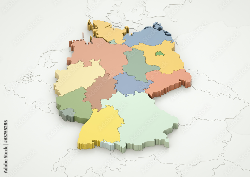 Obraz premium Deutschland und angrenzende Länder detailgetreu
