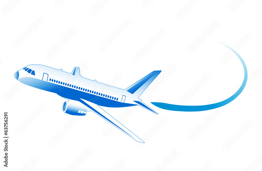 flying airplane on a white background