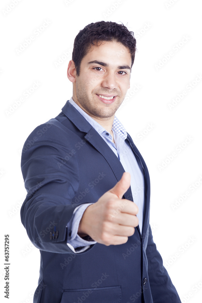 Handsome businessman with thumb up, isolated on white Handsome businessman with thumb up, isolated on white