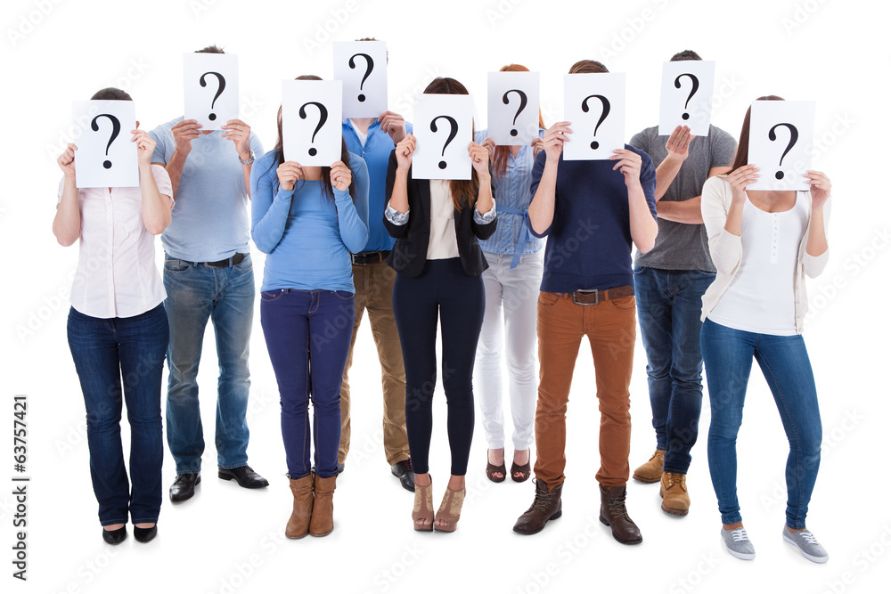 Obraz premium Diverse group of people holding question signs