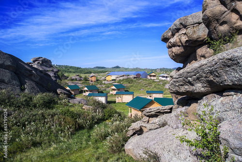 Tourist houses among rocks