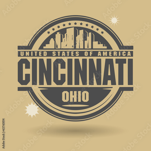Stamp or label with text Cincinnati, Ohio inside