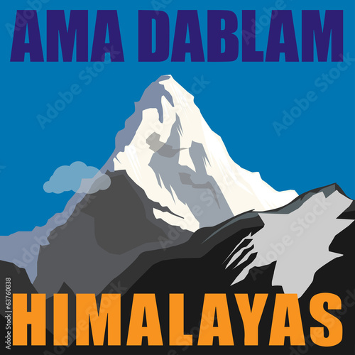 Mount Ama Dablam - peak in the Himalayas, Nepal. Adventure backg