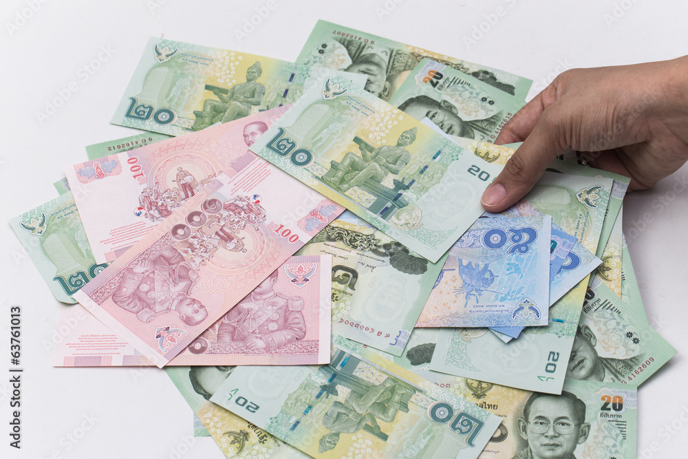 Fototapeta premium Thai bath close up of money with hand