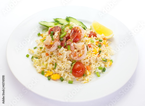 asian food shrimp fried rice and vegetables