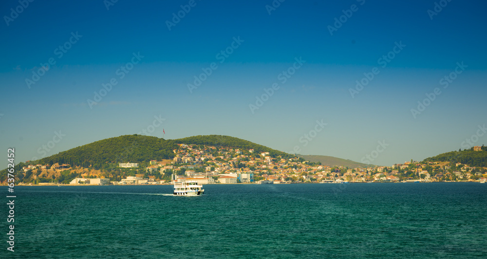 boat near coastline of Prince Islands. Turkey