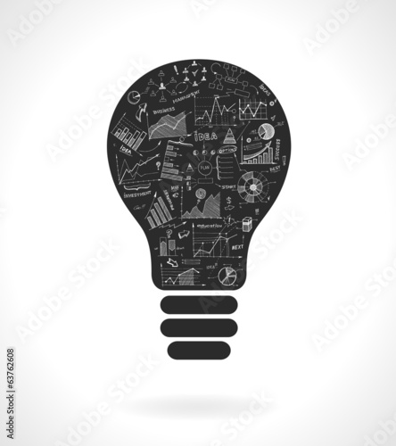 Doodle idea lightbulb icon with infographics charts