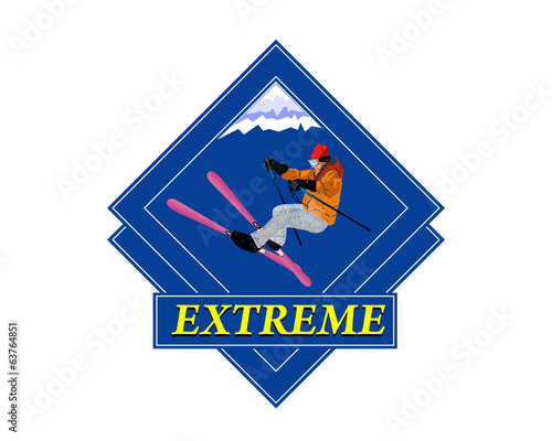 Adventure. Winter Sport Emblem.Freestyle Skiing.Extreme Skiing.