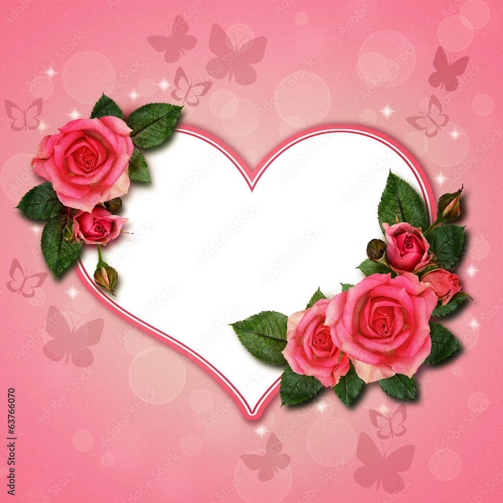 Rose flowers and heart