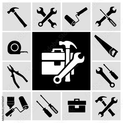 Carpenter tools black icons set