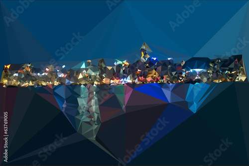 Hongkong night harbour abstract triangles modern view background