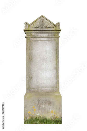 Blank gravestone isolated on white
