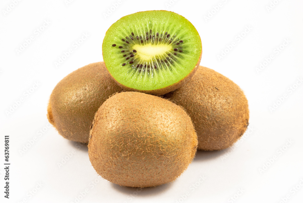 Kiwi fruit and slices isolated on white background Kiwi fruit and slices isolated on white background