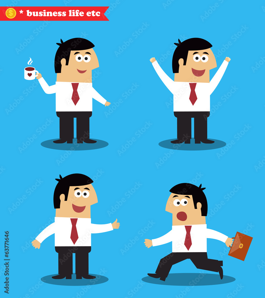 Executive in poses standing set Executive in poses standing set