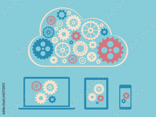 Cloud computing concept design - devices connected to cloud
